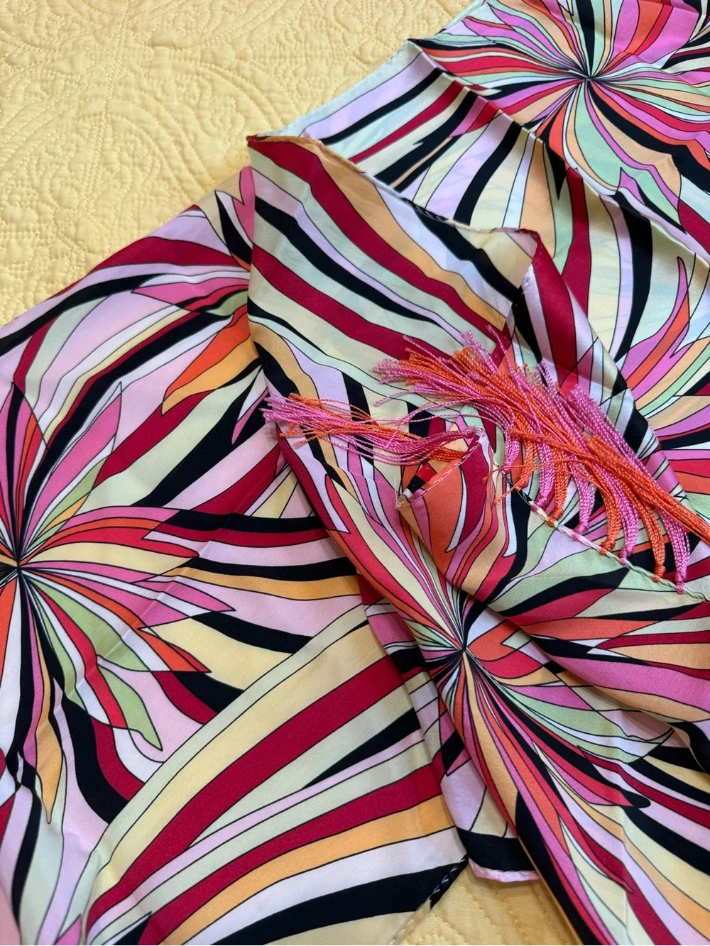 Talbots Multi-Color Swirl Print Fringe Silk Scarf - Pink Accents